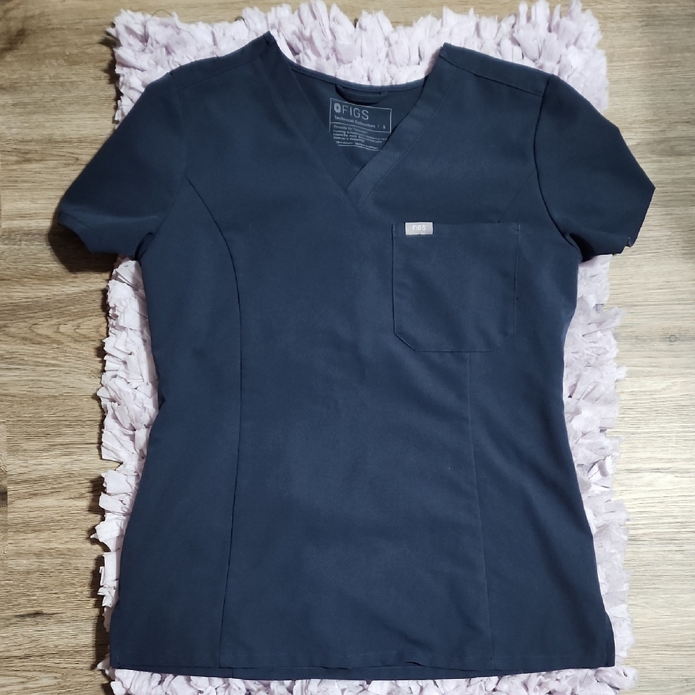 Figs Blue Fitted Short Sleeve Tee